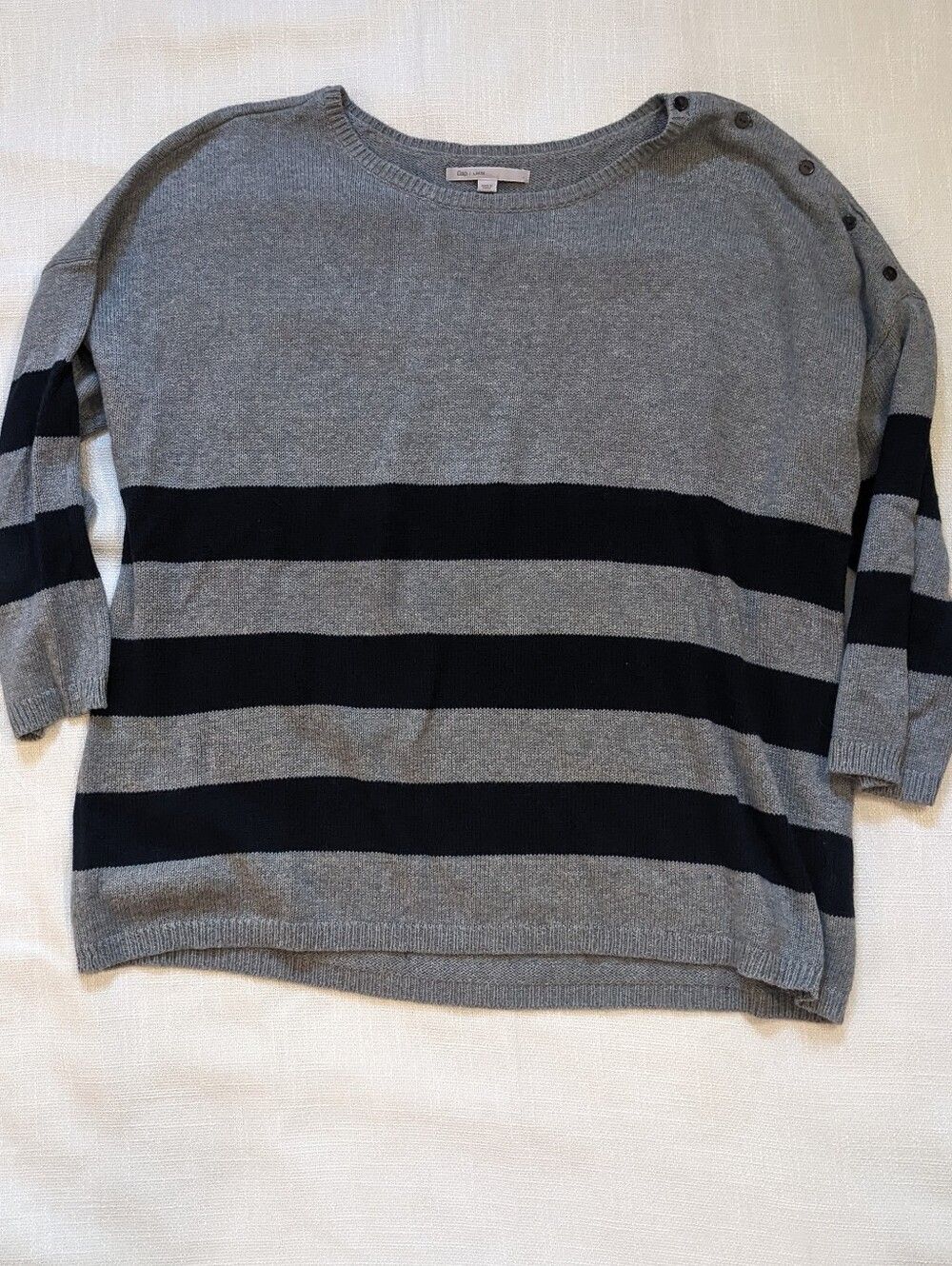 Gap Cotton + Cashmere Blend Striped Sweater Sz L  Gray Navy Blue Relaxed Cozy